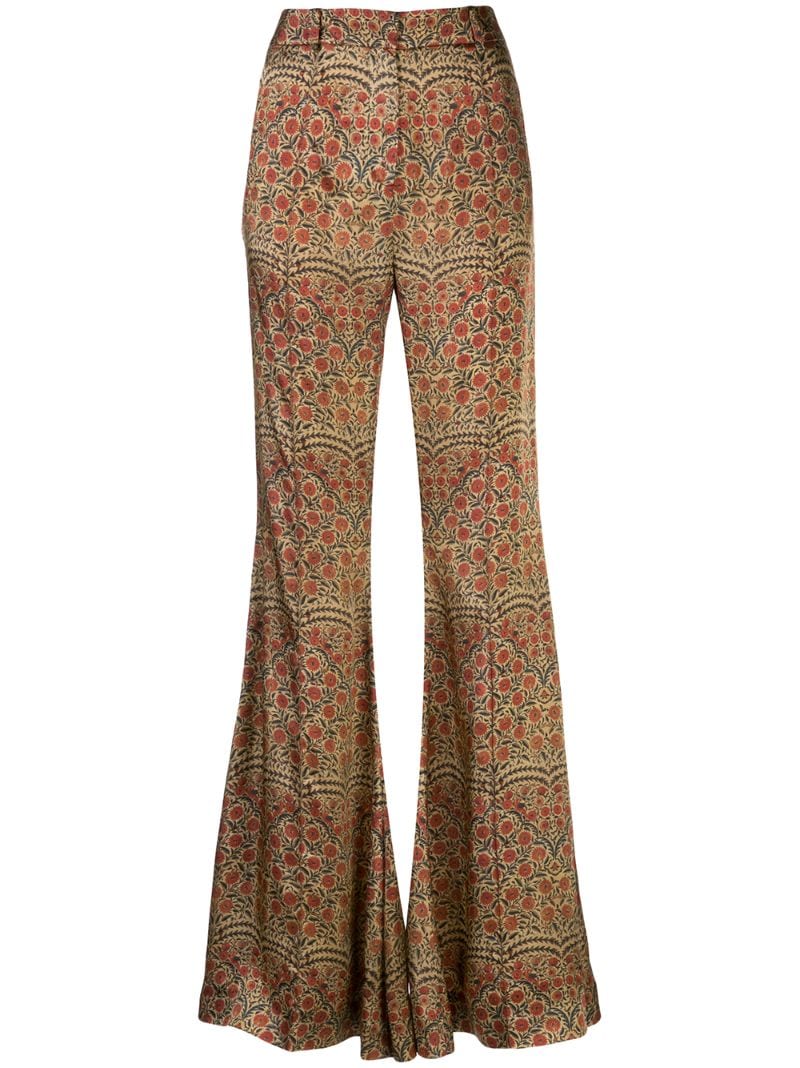 Khaite Stockard Paisley-print Flared Trousers In Brown