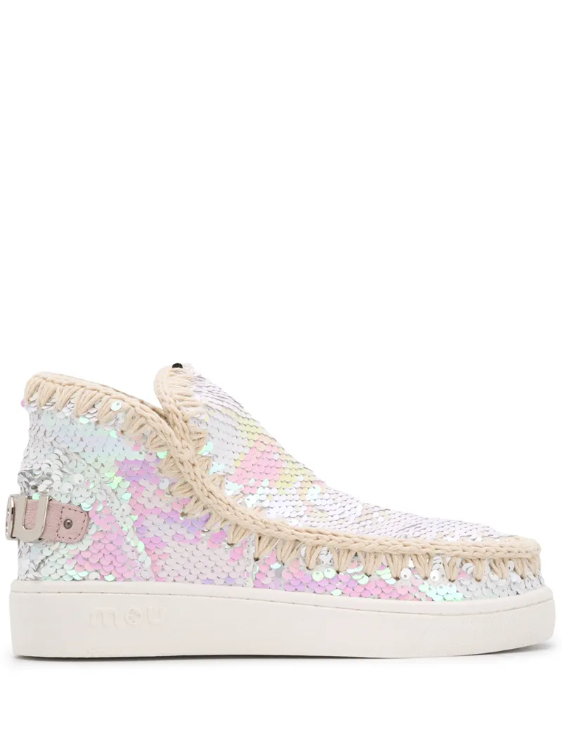 Mou Round Toe Sequin Eskimo Sneakers In Pink