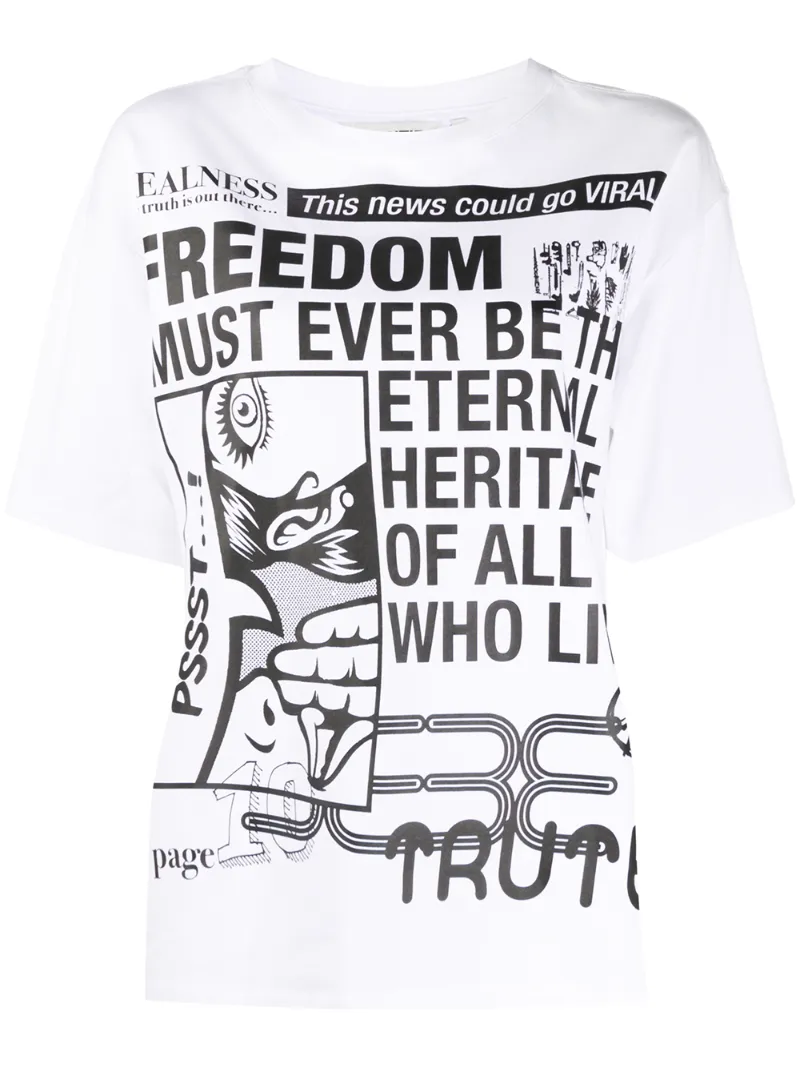 Essentiel Antwerp Newspaper T Shirt In White Modesens