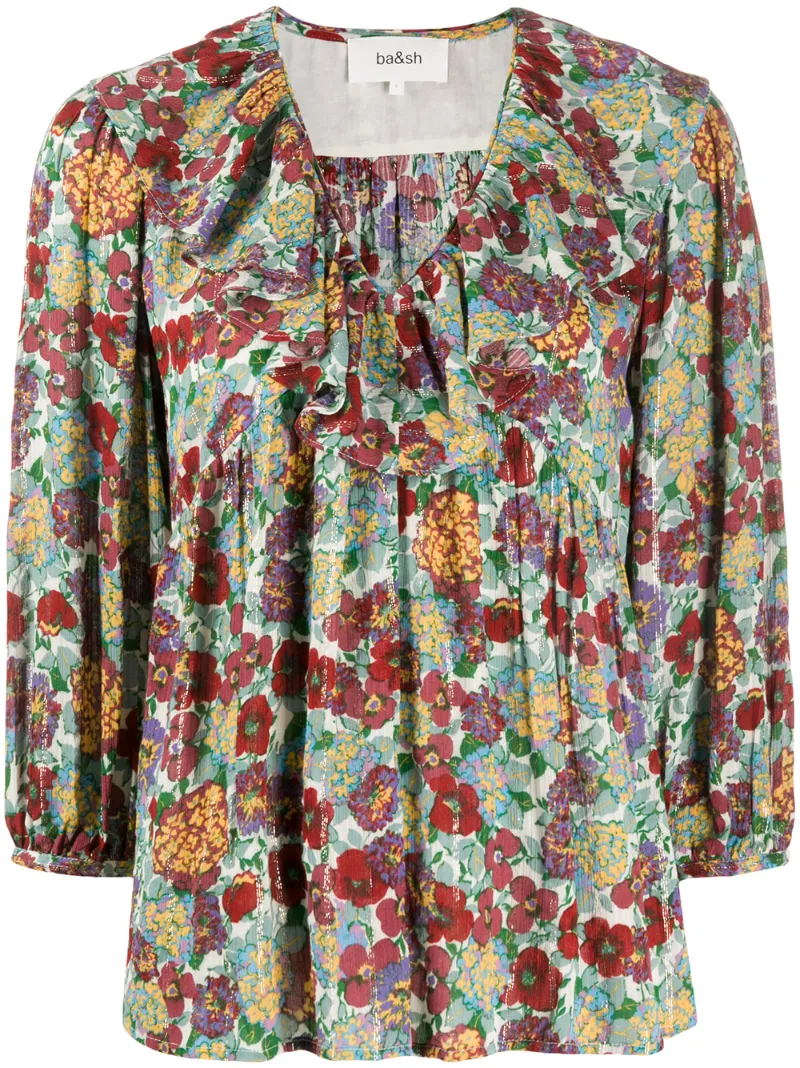 Ba&sh Polly Floral V-neck Blouse In Red
