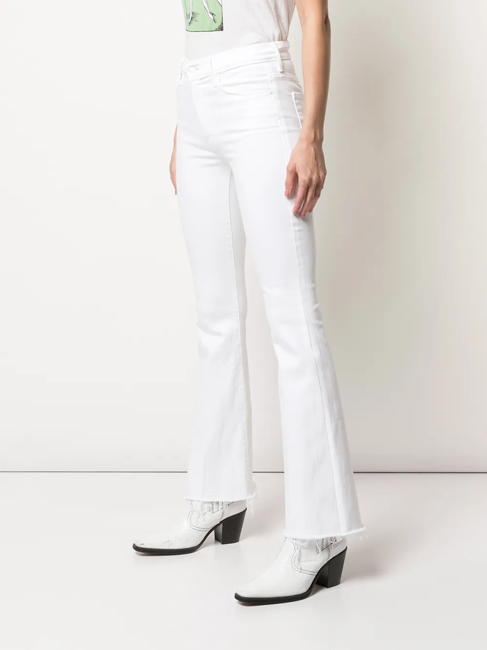 Shop Mother High-rise Flared Jeans In White