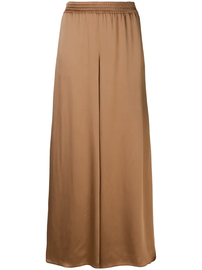 Sally Lapointe Satin Palazzo Trousers In Brown