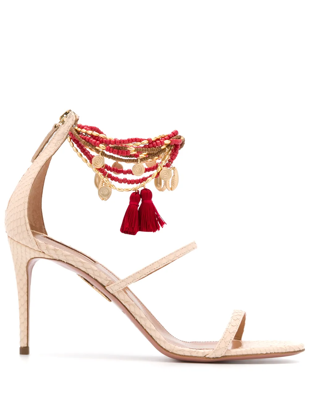 

Aquazzura beaded ankle stiletto sandals - Neutrals