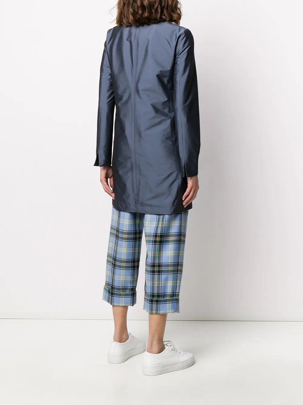 Herno Satin Single-breasted Coat In Blue