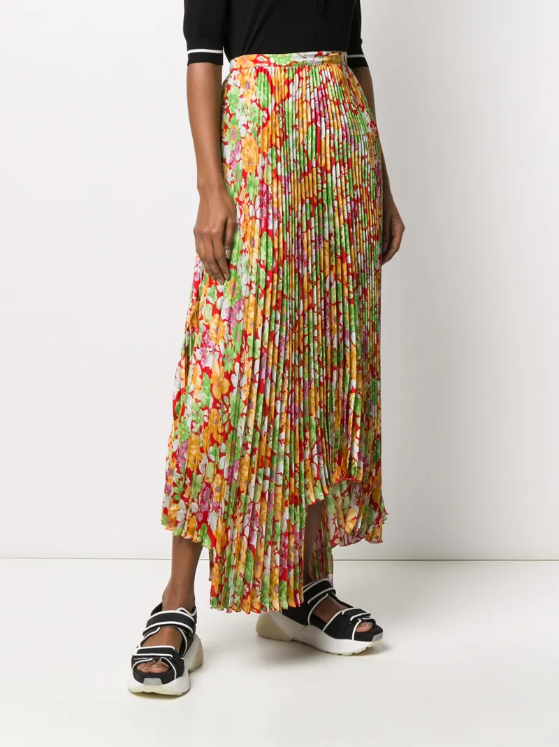 Plan C Floral Plissè Skirt In White