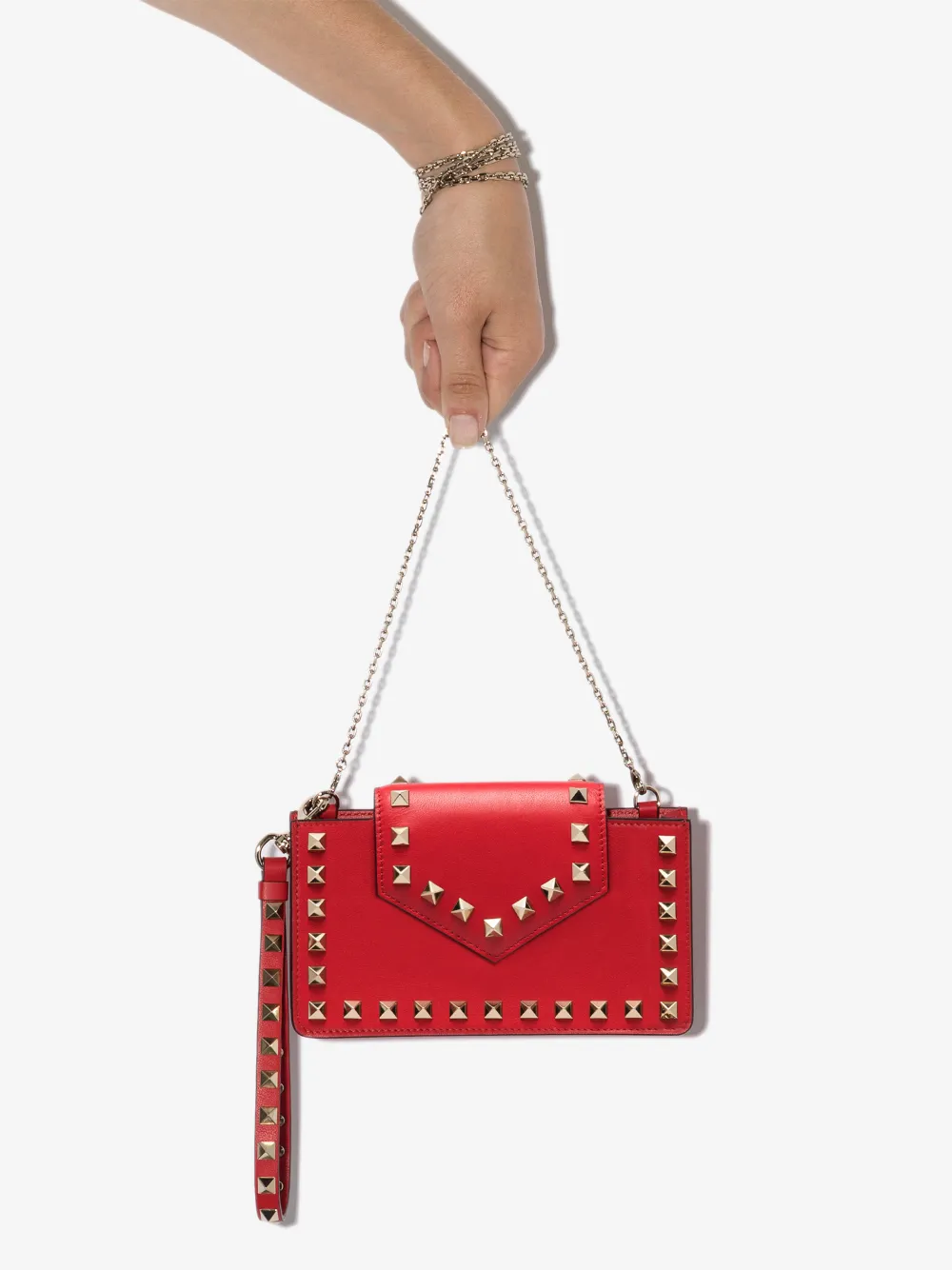 Valentino Garavani Red Rockstud Leather Clutch Bag | ModeSens