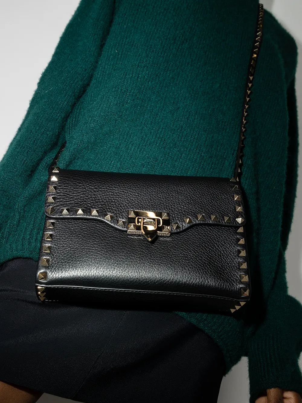 Valentino Garavani Rockstud leren schoudertas - Zwart