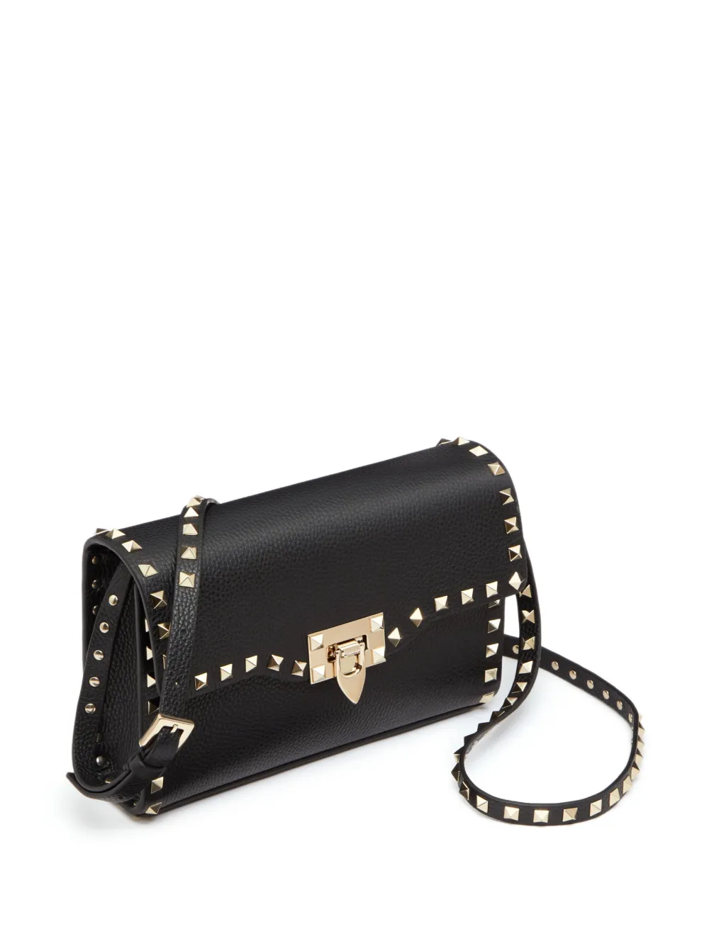 Shop Valentino Small Rockstud Leather Crossbody Bag In Black