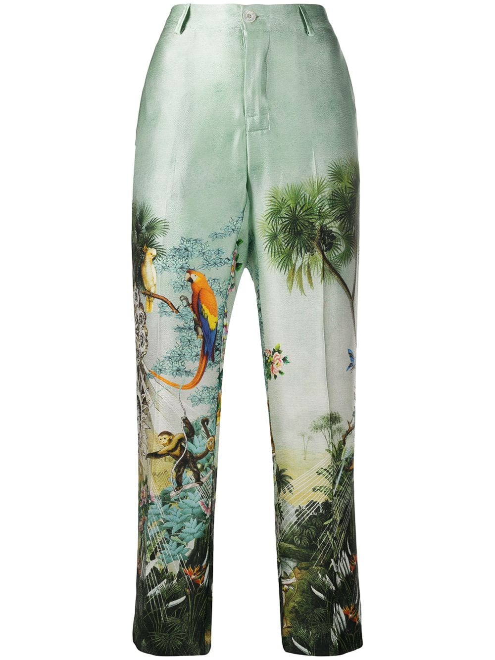 Shop F.r.s For Restless Sleepers Cropped Tropical Print Trousers In Green