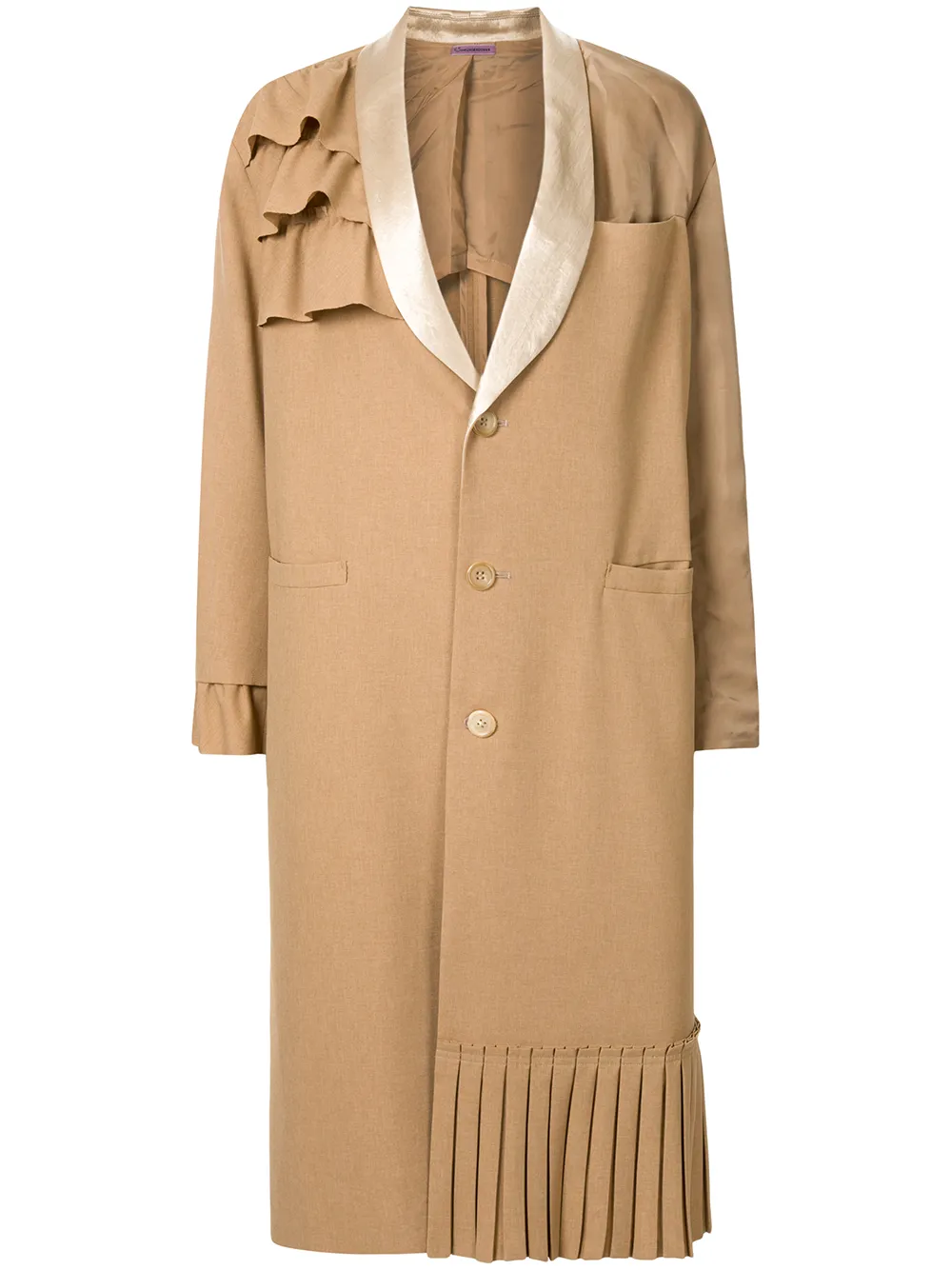 

Sueundercover ruffle trim long coat - Brown