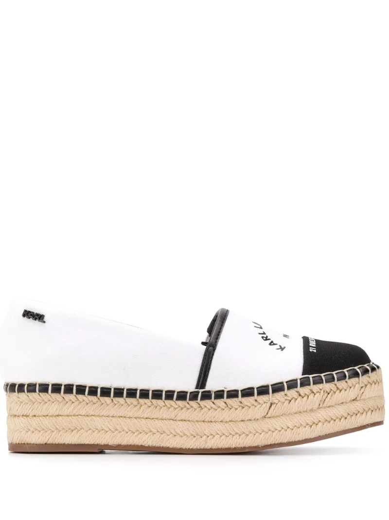 Karl Lagerfeld Logo Print Colour Block Espadrilles In White