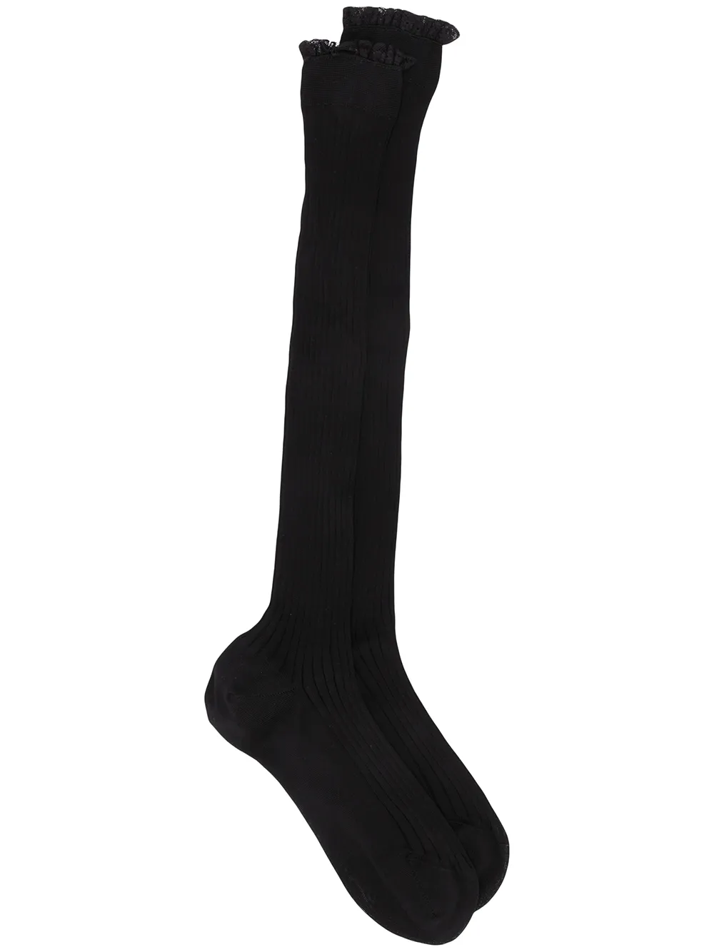 Prada Lace Trim Knee-length Socks In Black