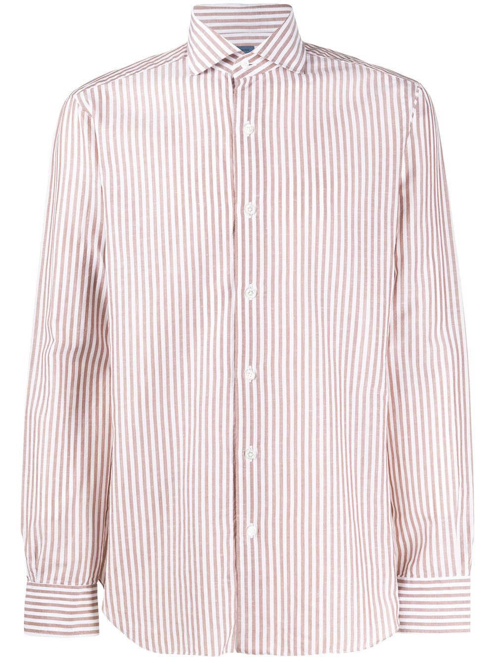 Barba Spread-collar Striped Shirt In Brown