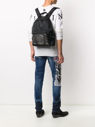 stud-embellished metallic backpack展示图