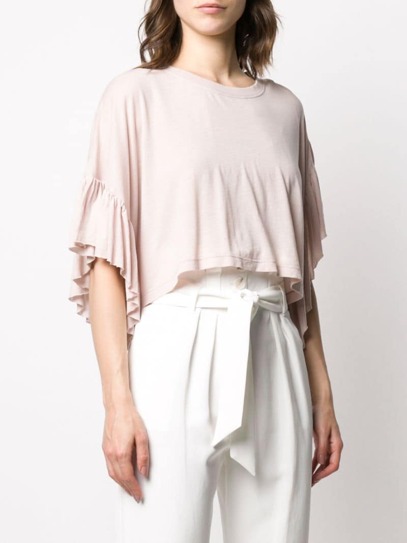 Shop Iro Cropped Ruffled T-shirt In Pink