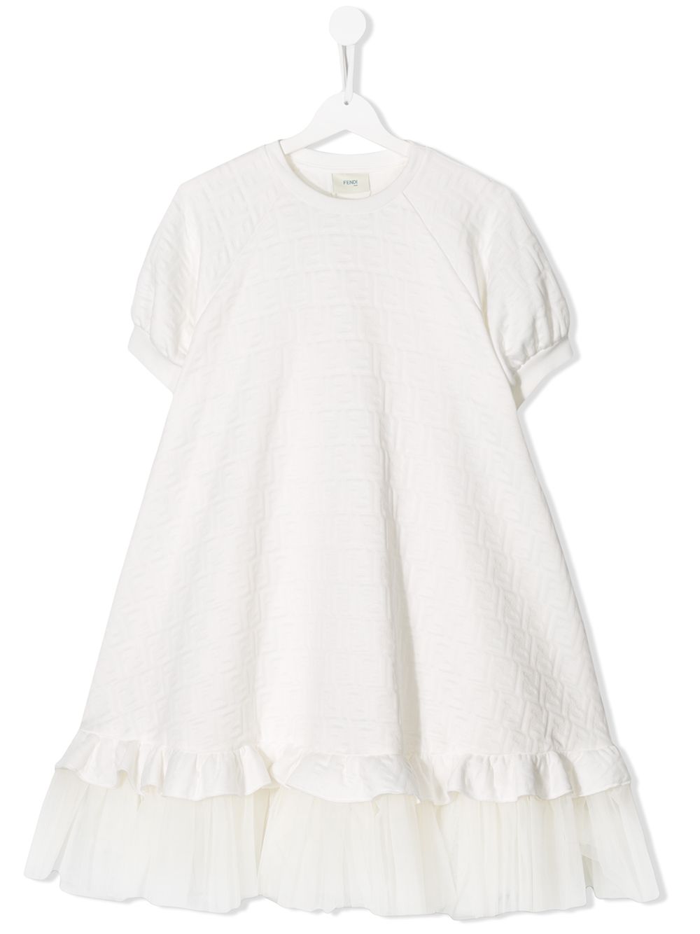 Fendi Kids' Ff Motif Tulle-trimmed Dress In White