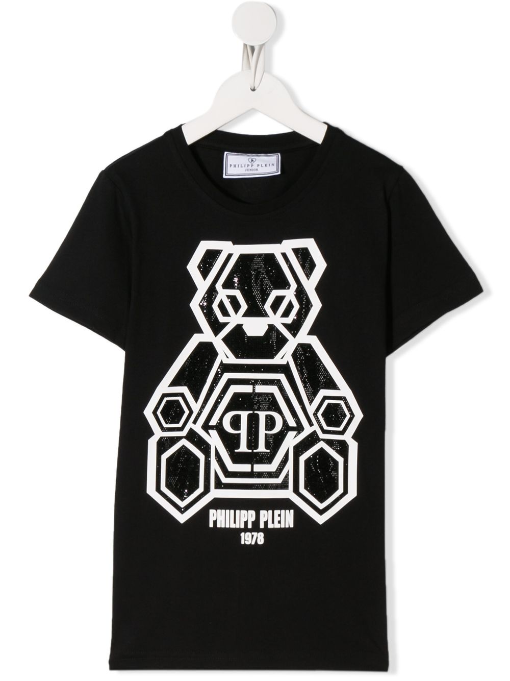 Shop Philipp Plein Teddy Bear Logo Print T-shirt In 0201 Black / White