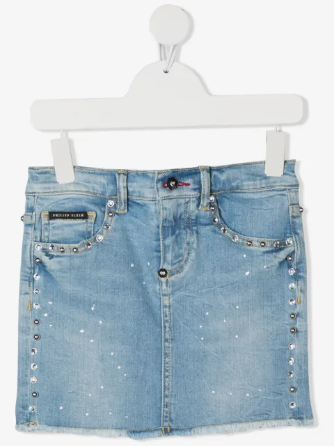 Philipp Plein Junior crystal embellished denim mini skirt