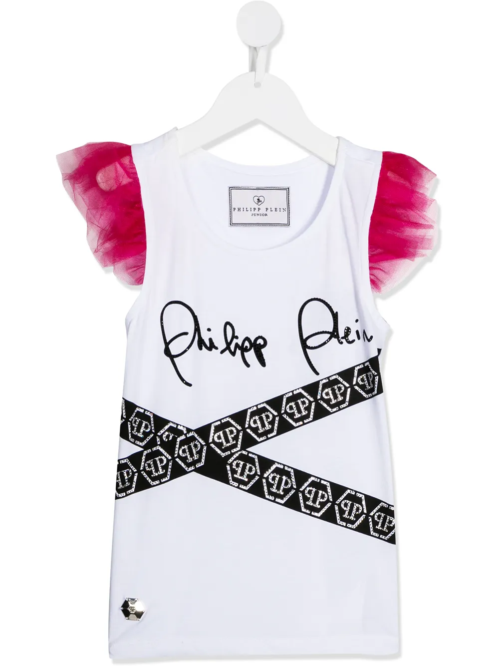 Philipp Plein Junior футболка с принтом PP и рукавами из тюля