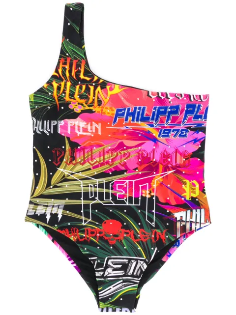 Philipp Plein Junior maillot de bain Jungle Rock imprimée à design une épaule 