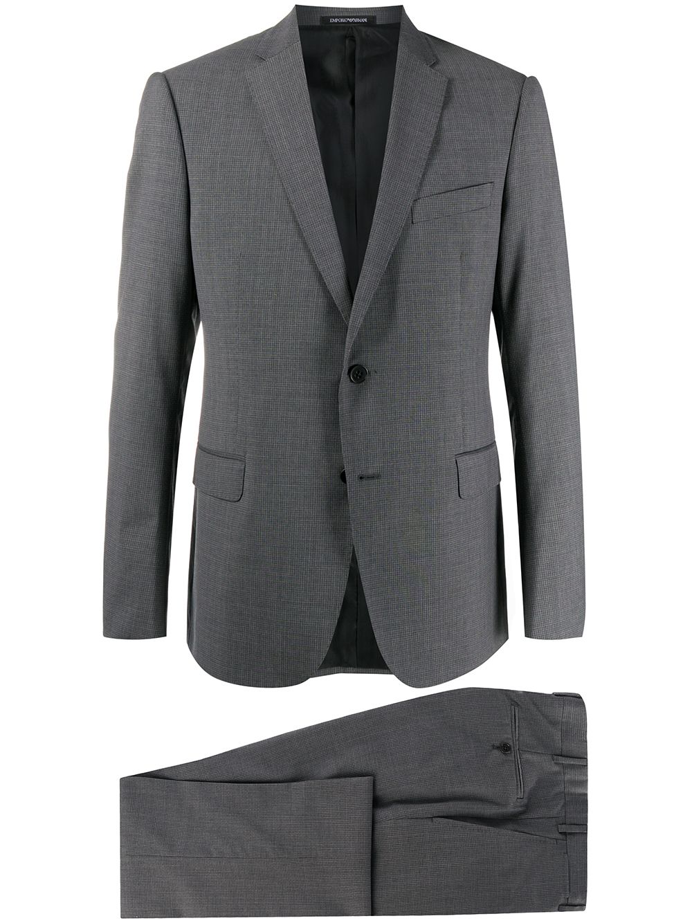 Emporio Armani Single Breasted Grid-check Suit In Grey