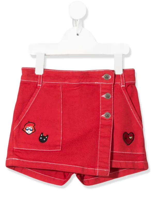 red embroidered denim skirt