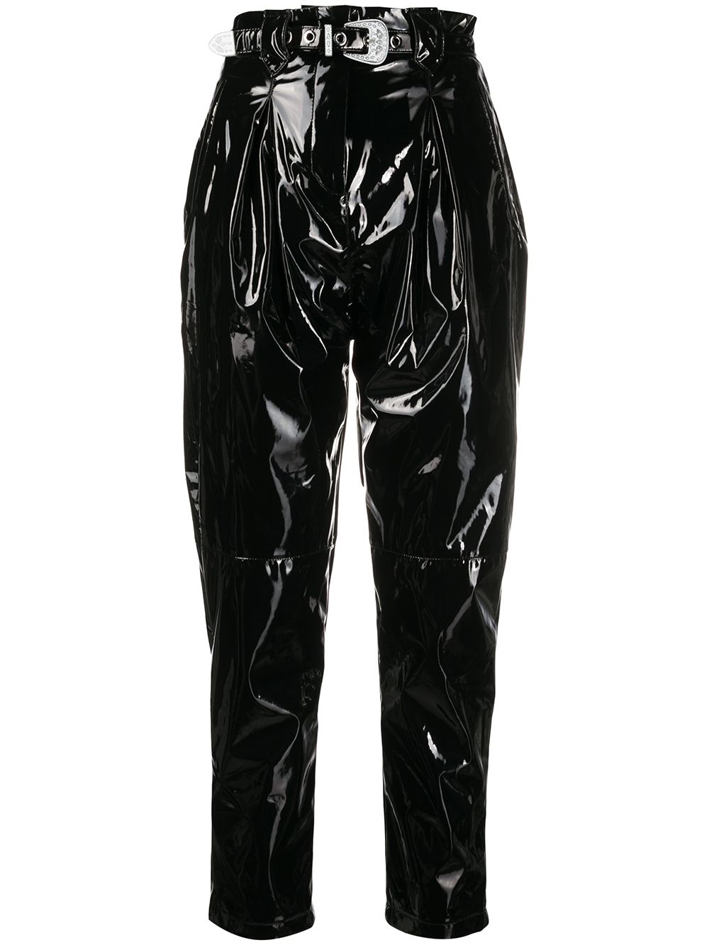 PINKO VINYL-EFFECT BELTED TROUSERS