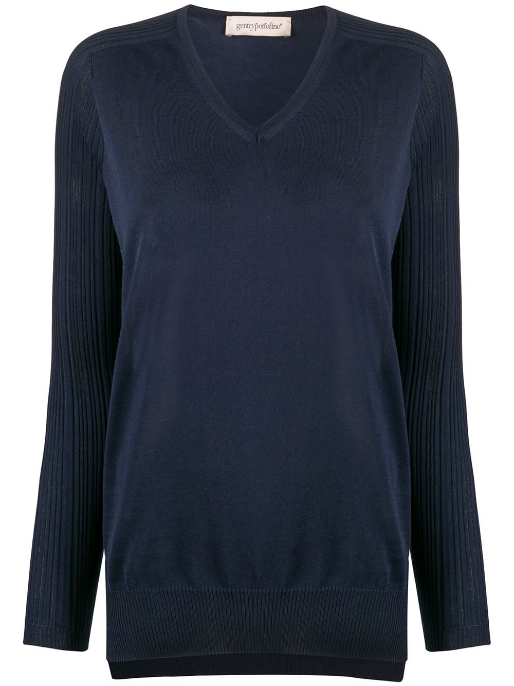 Gentry Portofino Ribbed V-neck Jumper In Blue