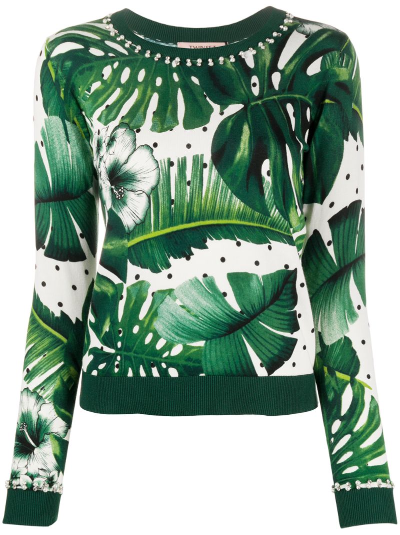 Twinset Tropical Print Jumper In Green