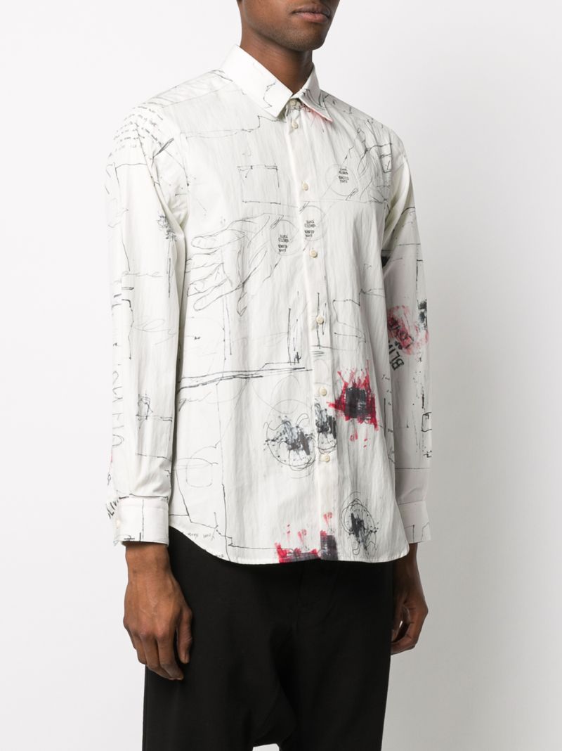 Shop Isabel Benenato Long-sleeved Drawing-print Shirt In White