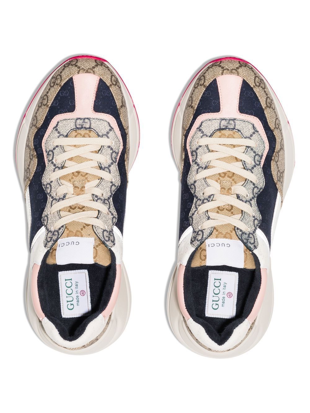 Shop Gucci Rhyton Lace-up Sneakers In Neutrals ,blue