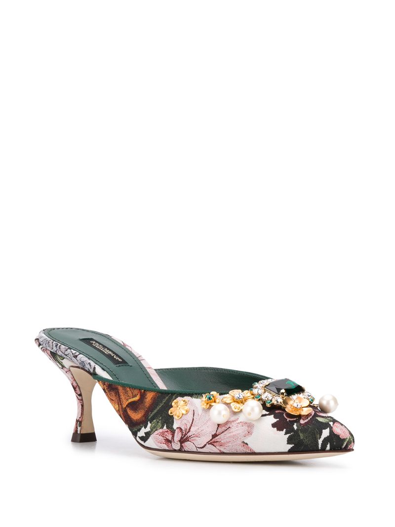 Shop Dolce & Gabbana Jewel-appliquéd Jacquard Mules In Green