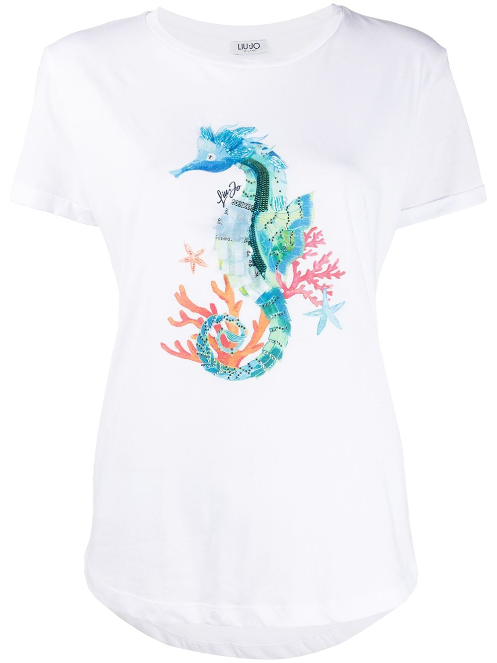 Liu •jo Embellished Seahorse-print T-shirt In White