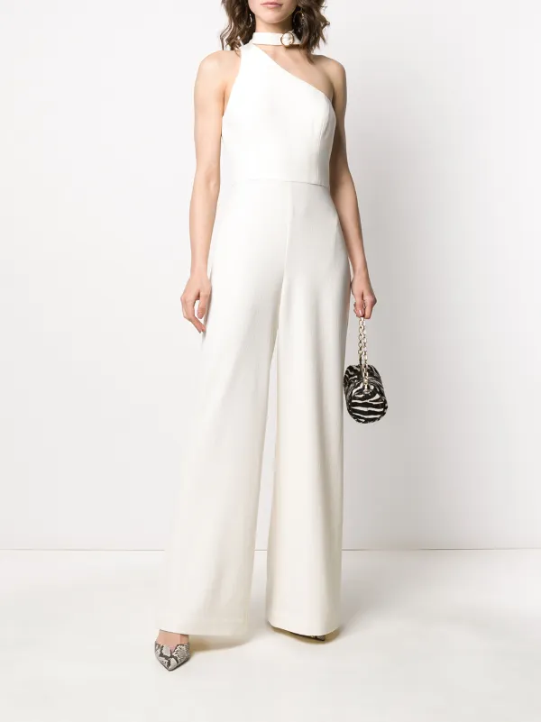 belted one shoulder jumpsuit