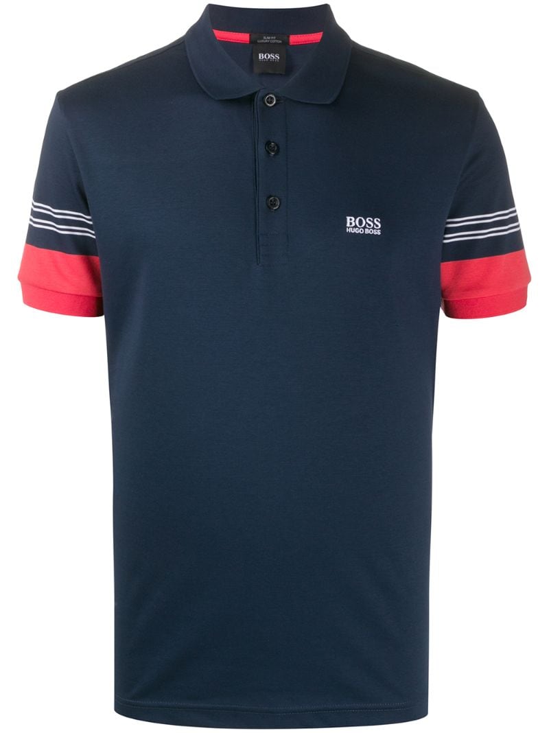Hugo Boss Stripe Detail Polo Shirt In Blue