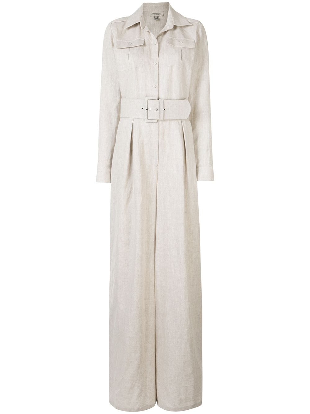 Andres Otalora Belted Wide-leg Jumpsuit In Neutrals