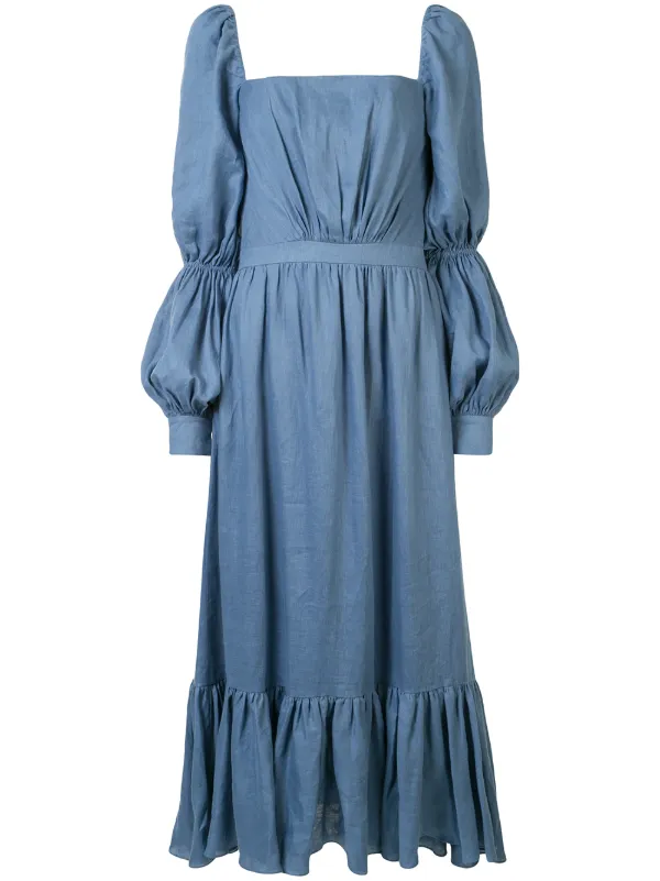 blue linen midi dress