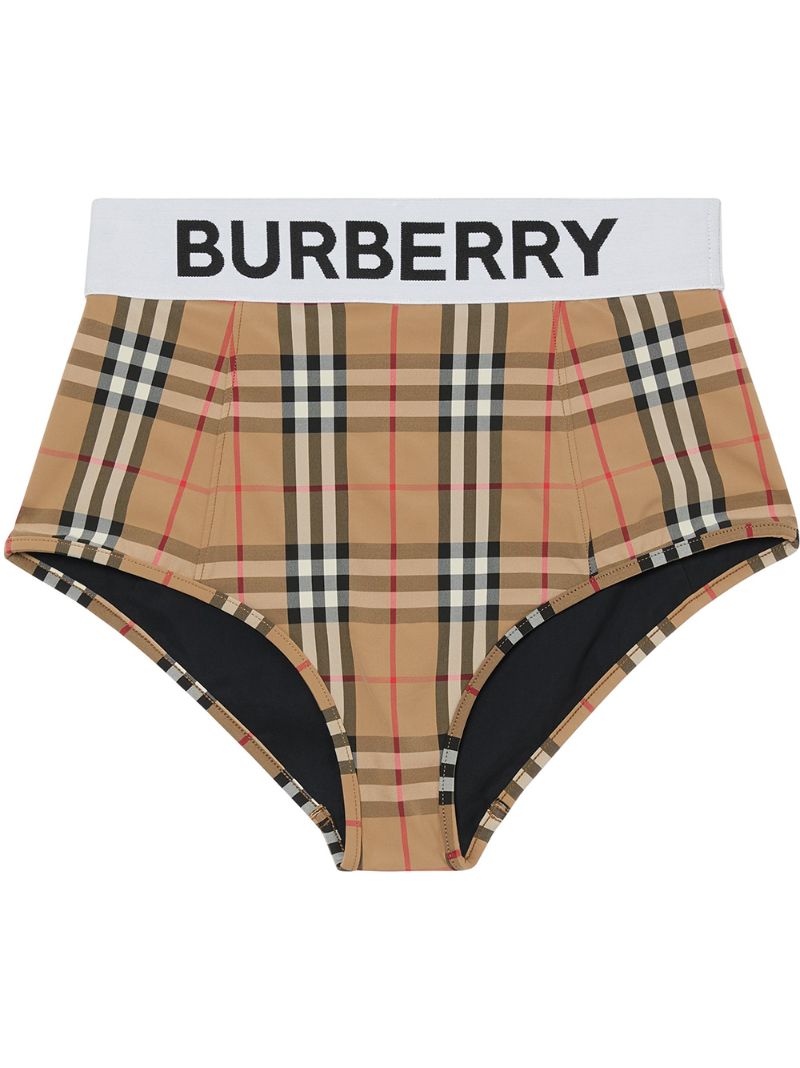 BURBERRY LOGO织带经典格纹比基尼三角裤
