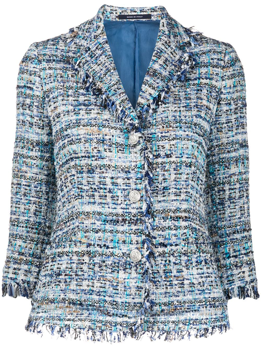 Tagliatore Adele Cropped Sleeve Tweed Jacket In Blue