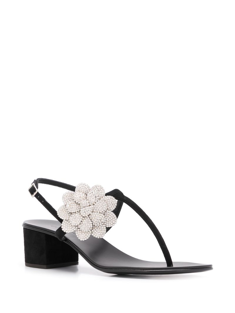 Shop Giuseppe Zanotti T-bar Flower Sandals In Black