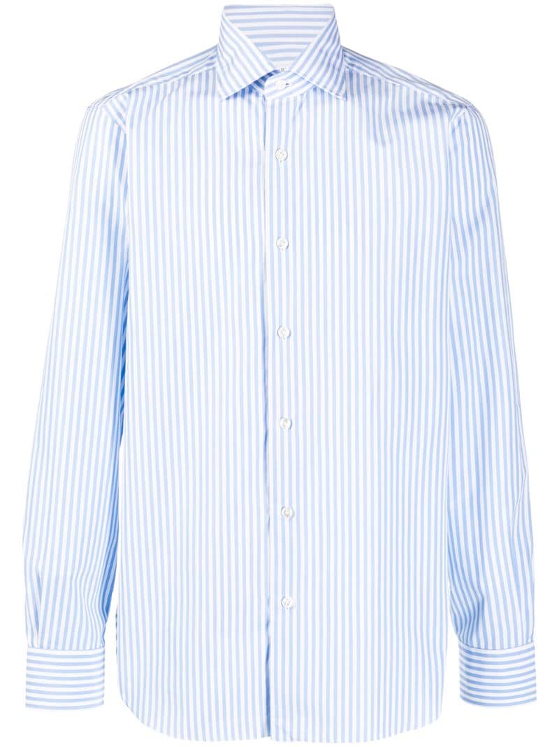 Barba Striped Curved Hem Shirt In Blue