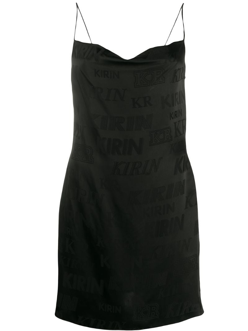 Kirin Logo Satin  Jacquard Mini Dress In Black