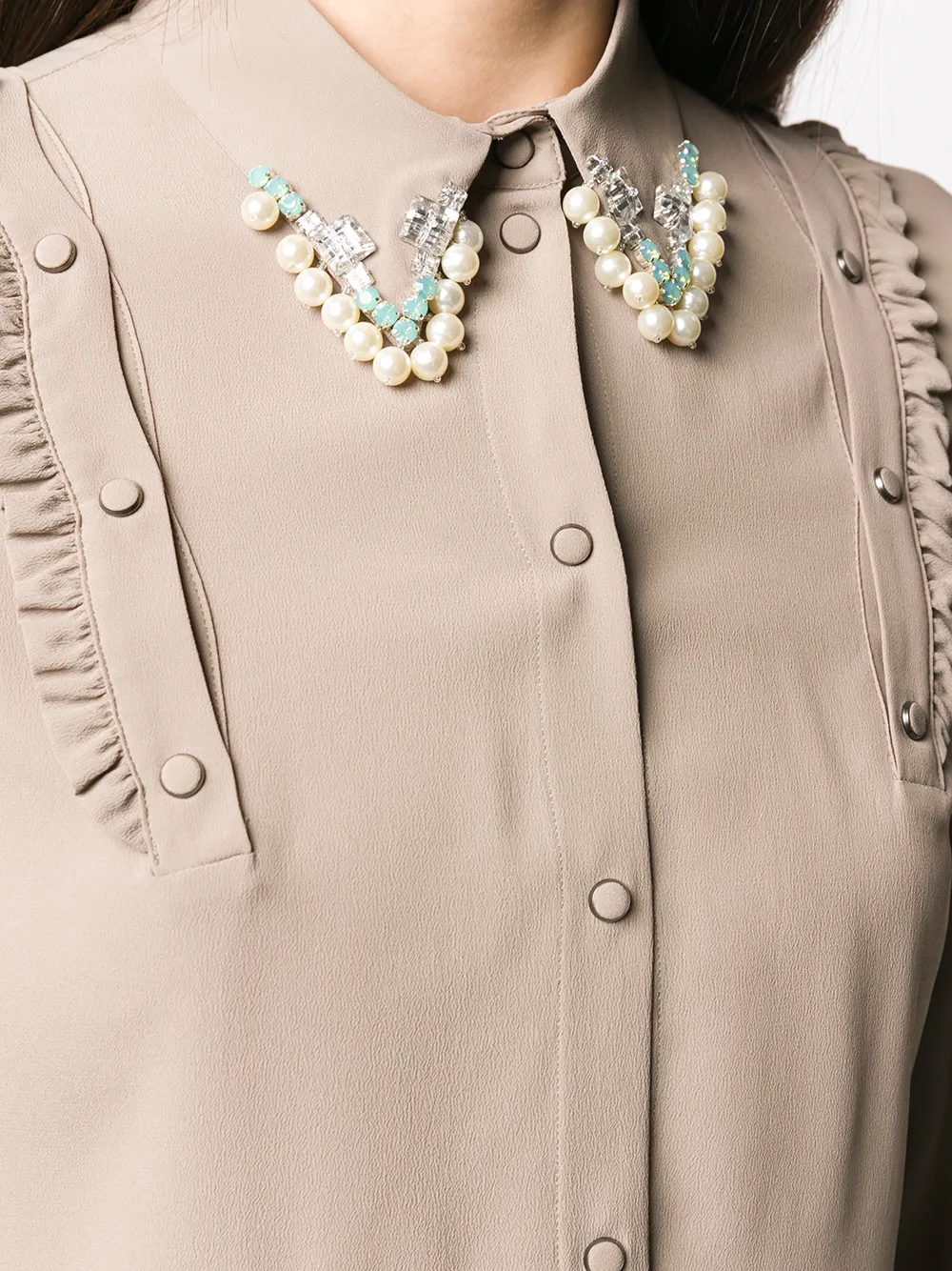 N°21 Pearl And Crystal Embellished Collar Blouse In Neutrals
