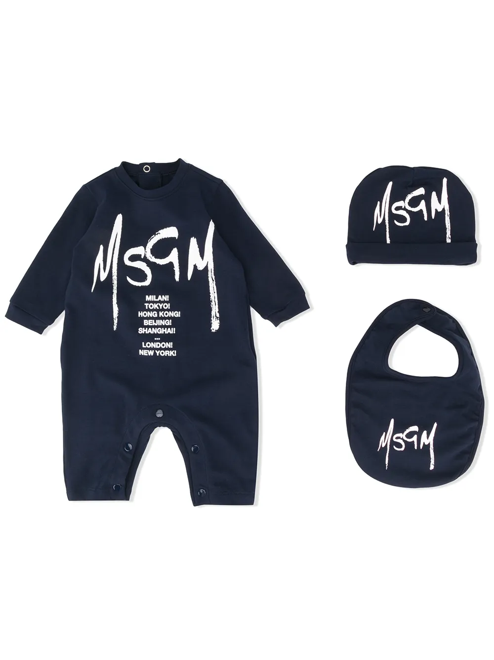 Msgm Babies' Logo-print 3-piece Set In Blue