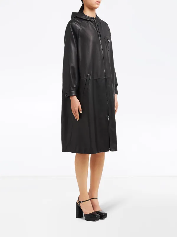 Prada Leather Oversized Trench Coat | Black | FARFETCH