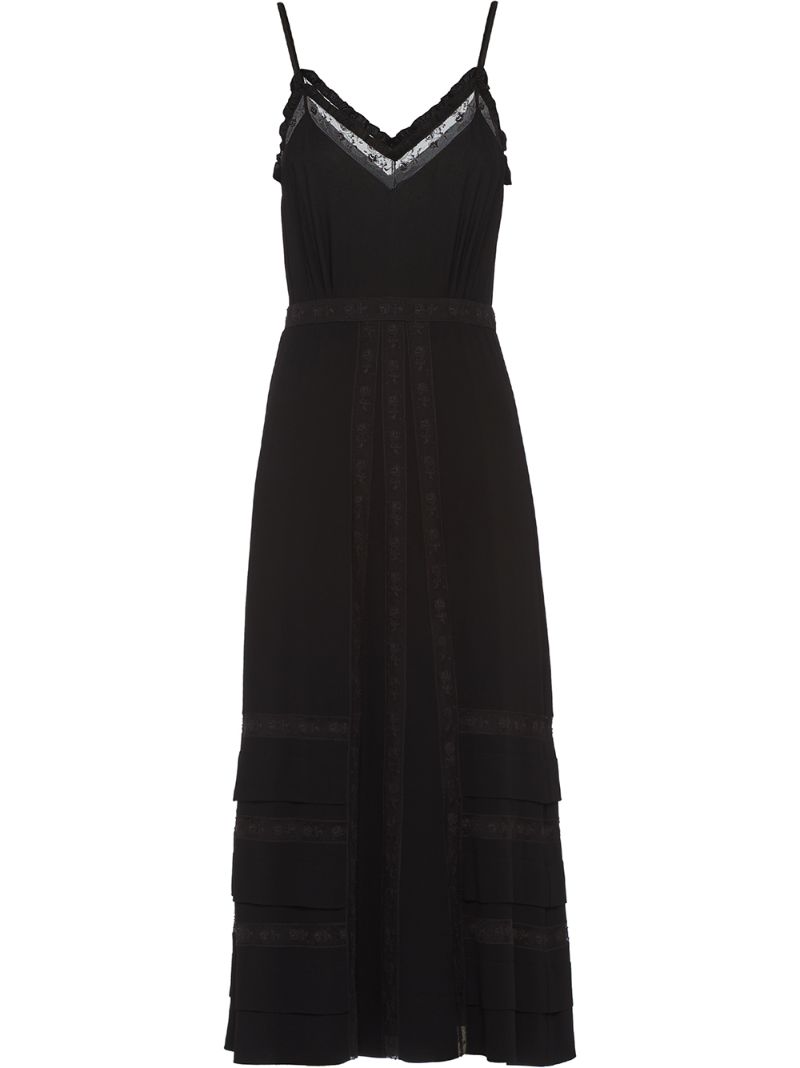 Shop Prada Floral Embroidered Sablé Dress In Black