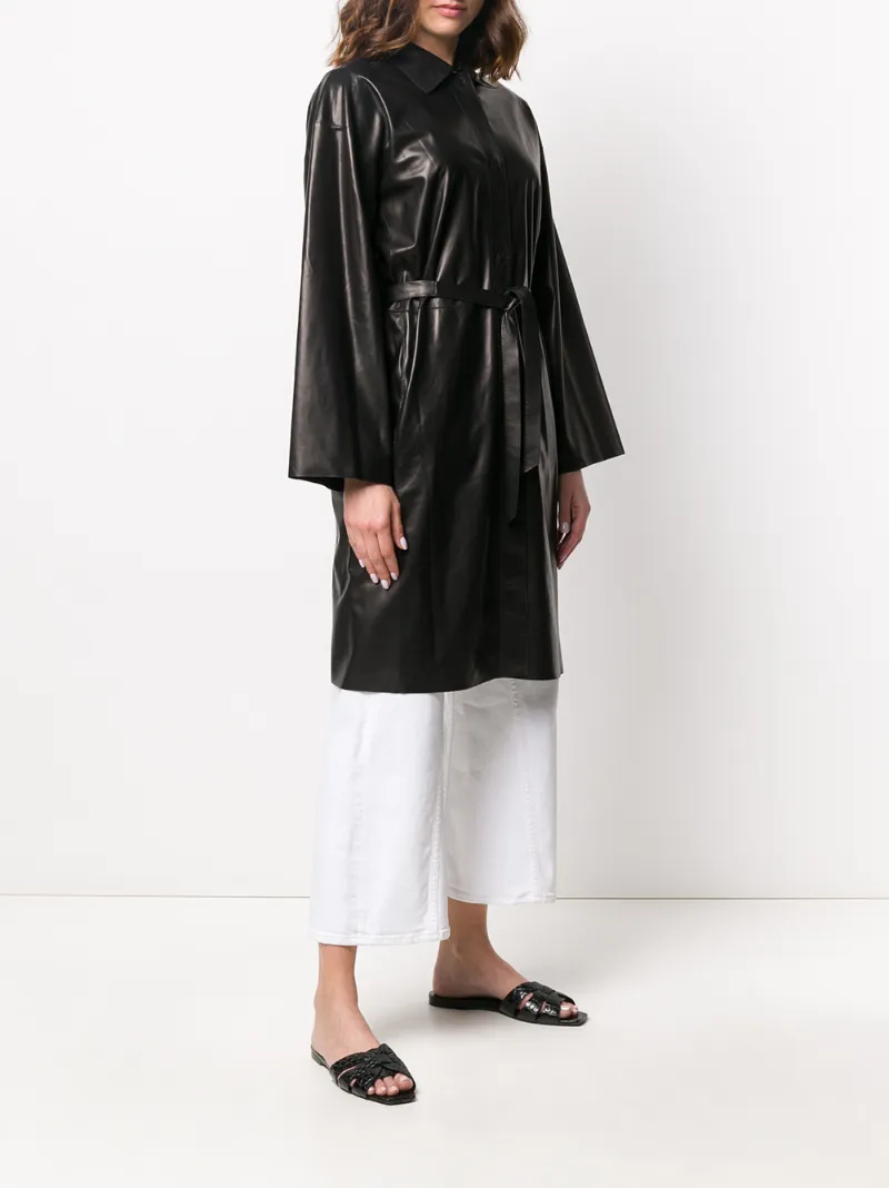 SALVATORE SANTORO BELTED PRESS-STUD MIDI COAT