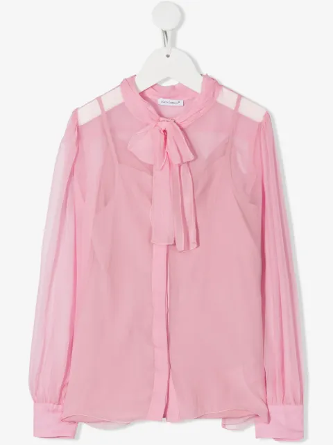 Dolce & Gabbana Kids blusa traslúcida con lazo en el cuello
