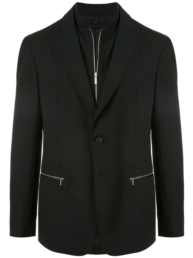 Emporio Armani Layered Zipped Blazer In Black