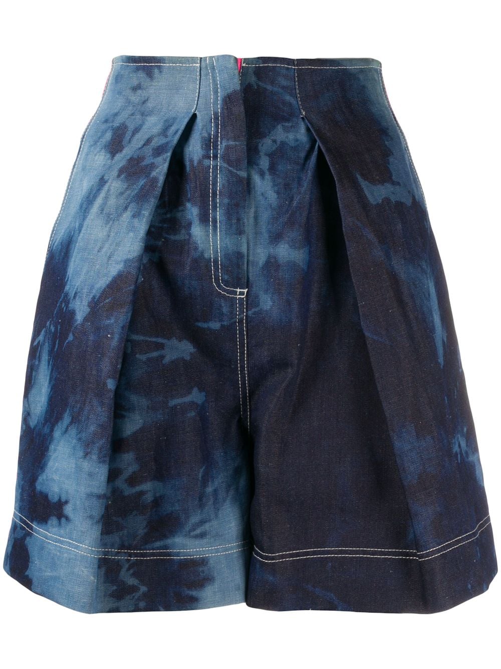 Gina Tie Dye Front Pleated Shorts In Blue